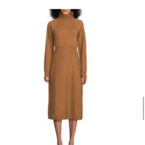 NWT DEREK LAM Bethany Wool Turtleneck midi dress, color Mocha Mous